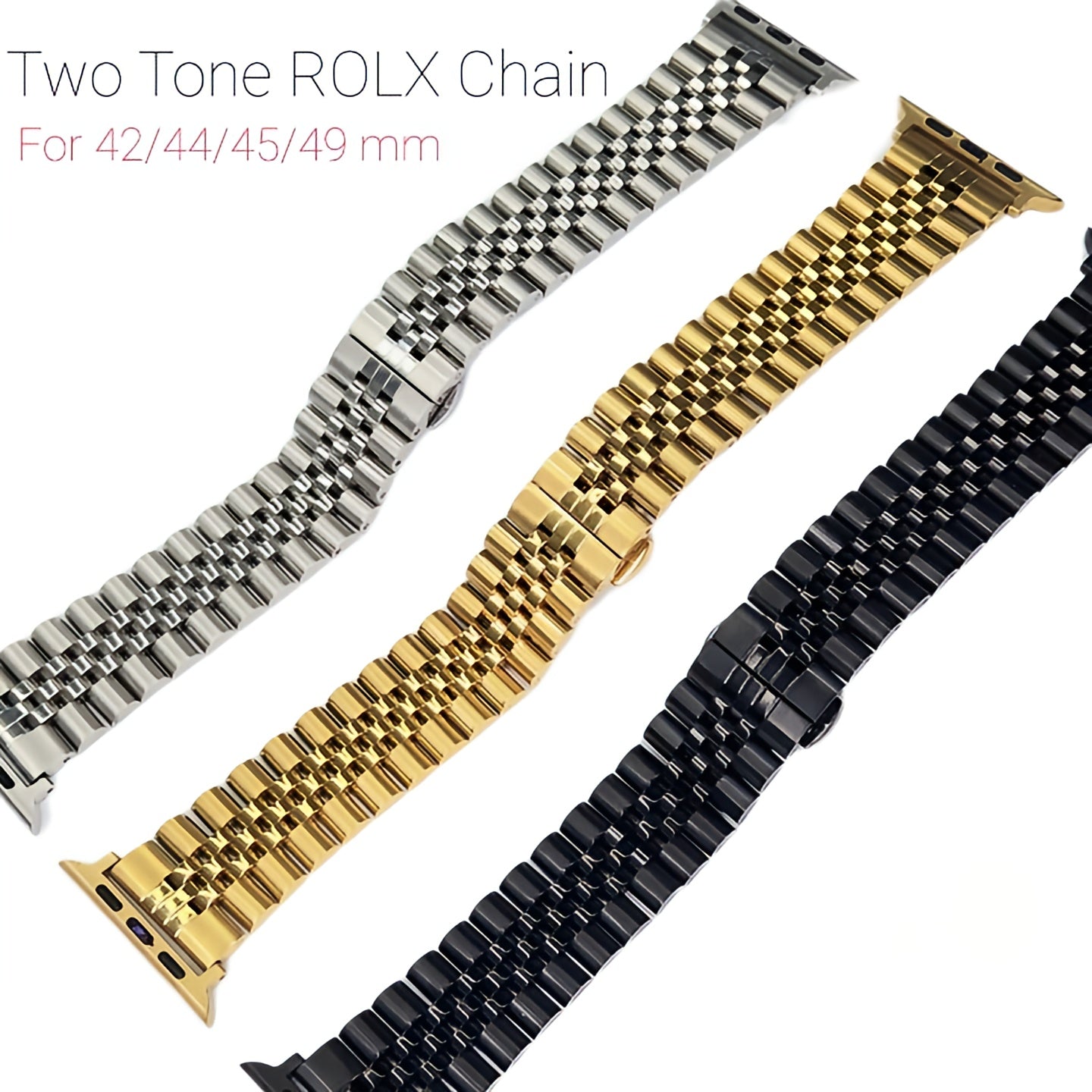 Two Tone ROLX Stainless Steel Straps for 42/44/45/49mm Smart Watch